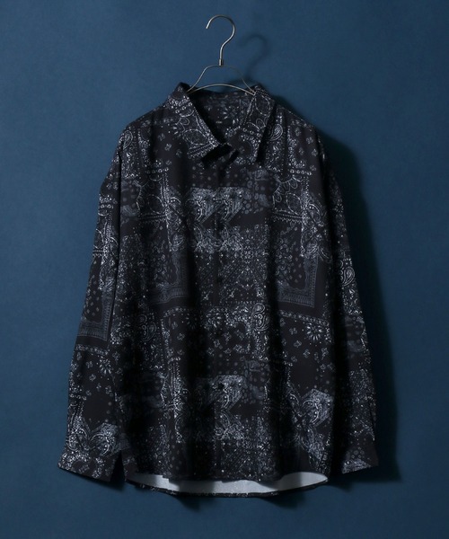 ANPAS(アンパス)の「Georgette Total Pattern Print Big Silhouette Thickness Shirt/ジョーゼット 総柄プリント ビッグシルエット とろみシャツ セットアップ対応(シャツ/ブラウス・メンズ・ホワイト/ライトグレー/ブラック/ダークブラウン/ベージュ/ブラウン/グレー/ブルー/ブルーグレー/ホワイト系その他/ブラック系その他/ブラウン系その他/ベージュ系その他/ブルー系その他/キャメル/ブラック系その他2/ブラック系その他3/ブラック系その他4/ブラウン系その他2/ブラウン系その他3/グレー系その他・M/L)」の7枚目の写真