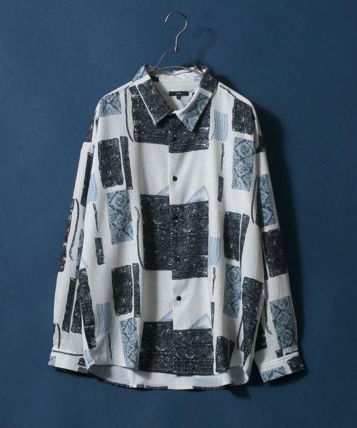 ANPAS(アンパス)の「Georgette Total Pattern Print Big Silhouette Thickness Shirt/ジョーゼット 総柄プリント ビッグシルエット とろみシャツ セットアップ対応(シャツ/ブラウス・メンズ・ホワイト/ライトグレー/ブラック/ダークブラウン/ベージュ/ブラウン/グレー/ブルー/ブルーグレー/ホワイト系その他/ブラック系その他/ブラウン系その他/ベージュ系その他/ブルー系その他/キャメル/ブラック系その他2/ブラック系その他3/ブラック系その他4/ブラウン系その他2/ブラウン系その他3/グレー系その他・M/L)」の9枚目の写真