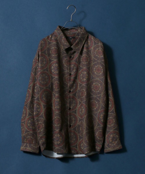 ANPAS(アンパス)の「Georgette Total Pattern Print Big Silhouette Thickness Shirt/ジョーゼット 総柄プリント ビッグシルエット とろみシャツ セットアップ対応(シャツ/ブラウス・メンズ・ホワイト/ライトグレー/ブラック/ダークブラウン/ベージュ/ブラウン/グレー/ブルー/ブルーグレー/ホワイト系その他/ブラック系その他/ブラウン系その他/ベージュ系その他/ブルー系その他/キャメル/ブラック系その他2/ブラック系その他3/ブラック系その他4/ブラウン系その他2/ブラウン系その他3/グレー系その他・M/L)」の15枚目の写真