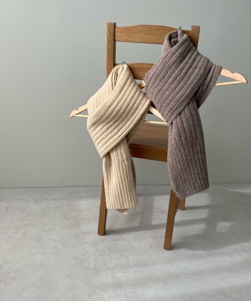 LE MORE（リモア）の「ウールリブストール（マフラー・レディース・ベージュ/ブラウン・FREE）」の2枚目の写真