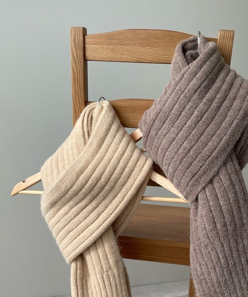 LE MORE（リモア）の「ウールリブストール（マフラー・レディース・ベージュ/ブラウン・FREE）」の5枚目の写真