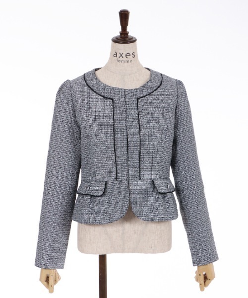 セール】パイピングツイードジャケット（ノーカラージャケット）｜axes