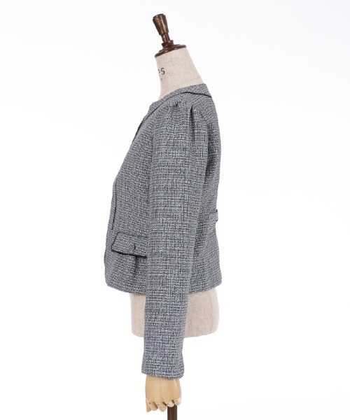 【タグ付未使用】アドーア⭐️定価55000円 パイピングジャケット ベージュ 38 セール】パイピングツイードジャケット（ノーカラージャケット