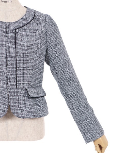 セール】パイピングツイードジャケット（ノーカラージャケット