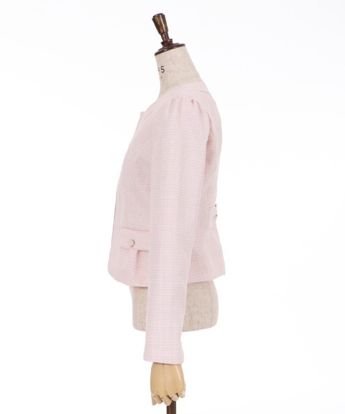 セール】パイピングツイードジャケット（ノーカラージャケット