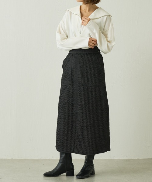 Lui's（ルイス）の「キルトAラインロングスリットスカート（スカート・レディース・ブラック/オフホワイト/サックスブルー・FREE）」の5枚目の写真