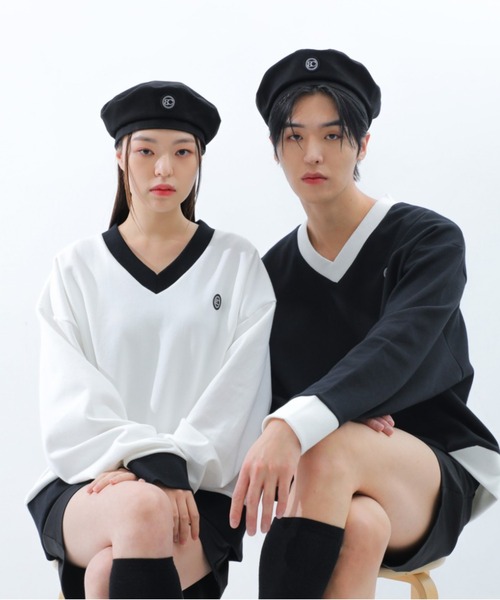 BASIC COTTON(ベーシックコットン)の「【BASIC COTTON/ベーシックコットン】22SS MIX MTM/ミックスエムティーエム スウェット VネックMTM(スウェット・メンズ・ホワイト/ブラック/ブラック×ブラック・ONE SIZE)」の2枚目の写真