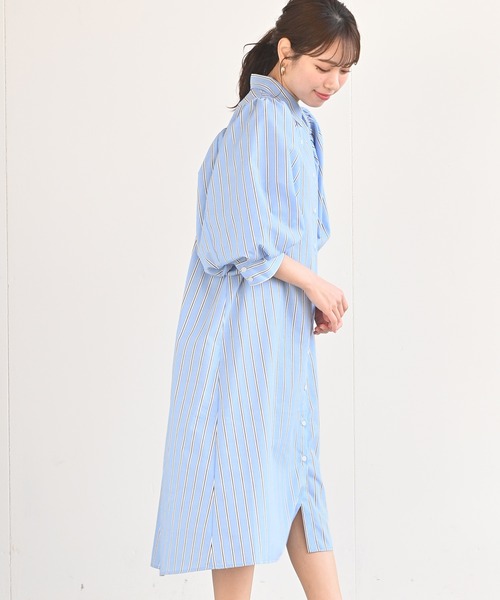 rps（アールピーエス）の「ストライプボリューム袖シャツワンピース（シャツワンピース・レディース・ネイビー/サックスブルー/ブルー/ライトブルー/ダークブルー/グリーン・M）」の7枚目の写真