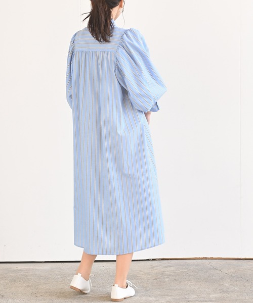 rps（アールピーエス）の「ストライプボリューム袖シャツワンピース（シャツワンピース・レディース・ネイビー/サックスブルー/ブルー/ライトブルー/ダークブルー/グリーン・M）」の8枚目の写真