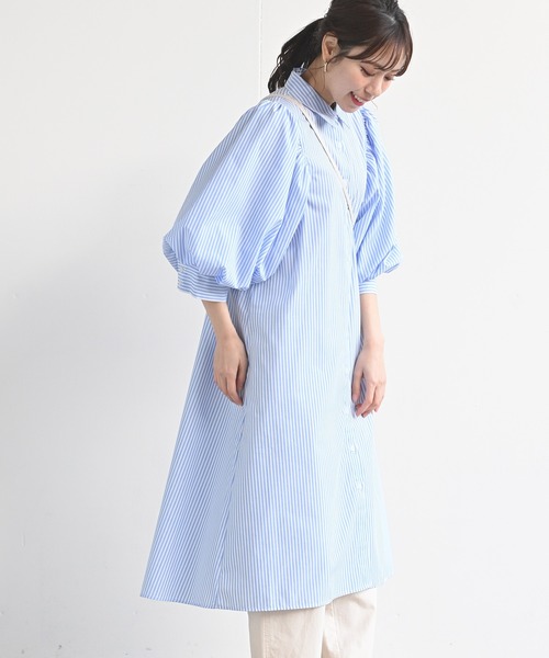 rps（アールピーエス）の「ストライプボリューム袖シャツワンピース（シャツワンピース・レディース・ネイビー/サックスブルー/ブルー/ライトブルー/ダークブルー/グリーン・M）」の17枚目の写真
