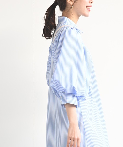 rps（アールピーエス）の「ストライプボリューム袖シャツワンピース（シャツワンピース・レディース・ネイビー/サックスブルー/ブルー/ライトブルー/ダークブルー/グリーン・M）」の20枚目の写真