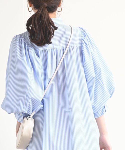 rps（アールピーエス）の「ストライプボリューム袖シャツワンピース（シャツワンピース・レディース・ネイビー/サックスブルー/ブルー/ライトブルー/ダークブルー/グリーン・M）」の21枚目の写真