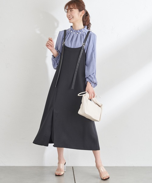 prose verse(プロズヴェール)の「合皮サスバックタックジャンスカ(ジャンパースカート・レディース・モカ/ブラック・MEDIUM)」の7枚目の写真