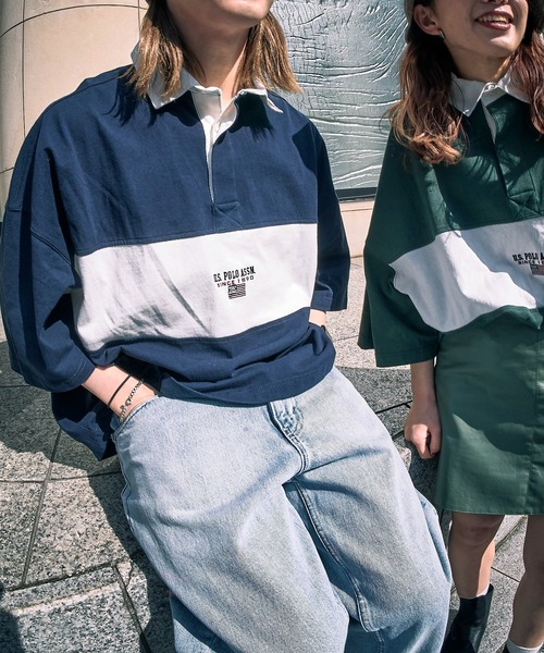 U.S. POLO ASSN.（ユーエスポロアッスン）の「【U.S. POLO ASSN./ユーエスポロアッスン】別注切り替えラガーシャツ/ユニセックス/ビッグシルエット/ポロシャツ（ポロシャツ・メンズ・サックスブルー/ブルー/ブラック/グリーン/ネイビー・SMALL/MEDIUM/LARGE）」の6枚目の写真