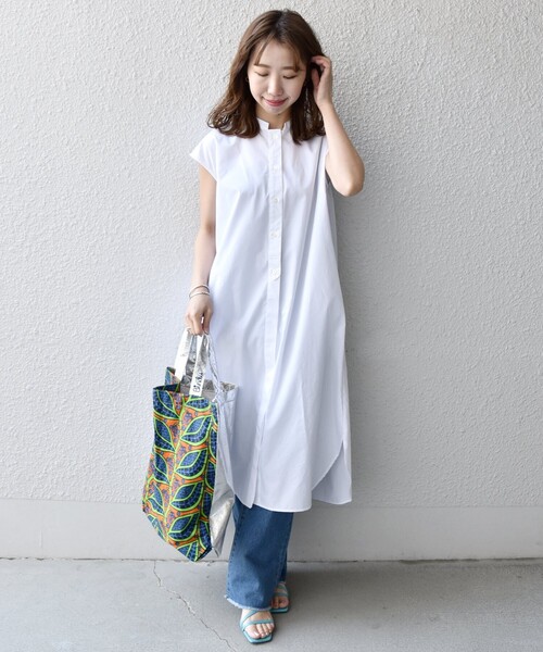 極美品　SHIPS any コットンフレンチスリーブソフトパフシャツワンピース SHIPS anyコットン フレンチスリーブ ソフト パフ シャツ