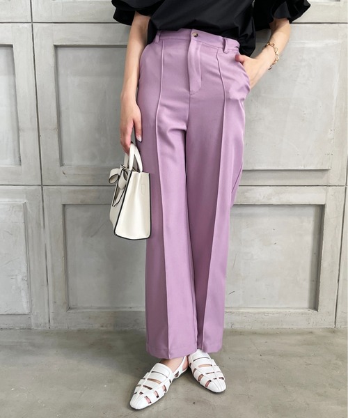 StyleSea(スタイルシー)の「センタータックストレートパンツ(スラックス・レディース・コーラルピンク/グレイッシュベージュ/パープル/ライム・MEDIUM)」の3枚目の写真