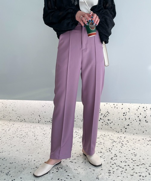 StyleSea(スタイルシー)の「センタータックストレートパンツ(スラックス・レディース・コーラルピンク/グレイッシュベージュ/パープル/ライム・MEDIUM)」の17枚目の写真