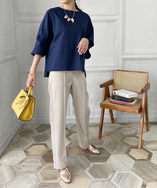 StyleSea(スタイルシー)の「センタータックストレートパンツ(スラックス・レディース・コーラルピンク/グレイッシュベージュ/パープル/ライム・MEDIUM)」の21枚目の写真