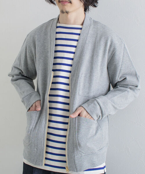 GLOSTER（グロスター）の「【GLOSTER/グロスター】ワークジップ裏毛カーディガン（カーディガン/ボレロ・メンズ・ダークグリーン/グレー/オレンジ・MEDIUM/LARGE）」の2枚目の写真