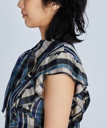 美品✨ダブルスタンダードクロージング コンパクトテンセルチェックブラウス 36 新品 ダブルスタンダードクロージング コンパクトテンセル