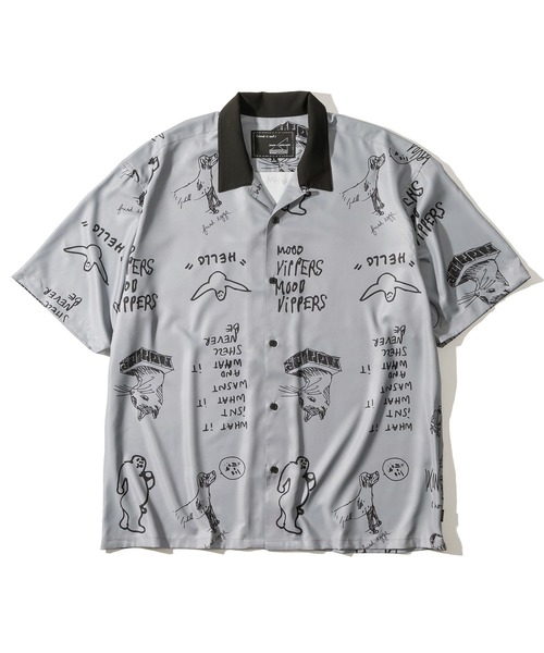 （What it isNt）ART BY MARKGONZALES（ワットイットイズント）の「【(What it isNt) ART BY MARK GONZALES/ワットイズイズント マークゴンザレス】総柄プリントオープンカラーシャツ/開襟シャツ/ビッグシルエット ＜セットアップ可能＞（シャツ/ブラウス・メンズ・ホワイト/ブラック系その他/ブラック/グレー・L/M/XL）」の15枚目の写真