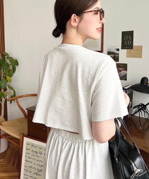 moment+（モーメントプラス）の「綿100％無地＆ボーダー オープンバック半袖ワンピース（ワンピース・レディース・ブラック/オフホワイト/ピンク/グリーン/ブラック系その他/グレー/オートミール/チャコールグレー・M/L）」の6枚目の写真