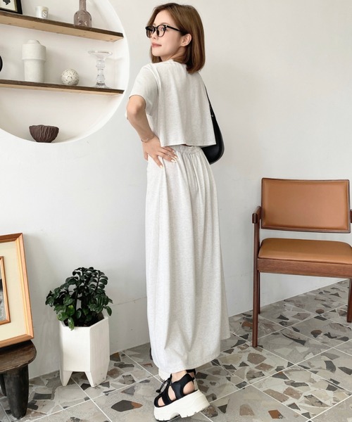 moment+（モーメントプラス）の「綿100％無地＆ボーダー オープンバック半袖ワンピース（ワンピース・レディース・ブラック/オフホワイト/ピンク/グリーン/ブラック系その他/グレー/オートミール/チャコールグレー・M/L）」の19枚目の写真