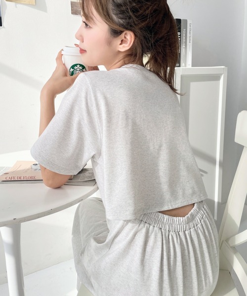 moment+（モーメントプラス）の「綿100％無地＆ボーダー オープンバック半袖ワンピース（ワンピース・レディース・ブラック/オフホワイト/ピンク/グリーン/ブラック系その他/グレー/オートミール/チャコールグレー・M/L）」の20枚目の写真