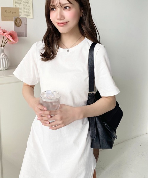 moment+（モーメントプラス）の「綿100％無地＆ボーダー オープンバック半袖ワンピース（ワンピース・レディース・ブラック/オフホワイト/ピンク/グリーン/ブラック系その他/グレー/オートミール/チャコールグレー・M/L）」の21枚目の写真