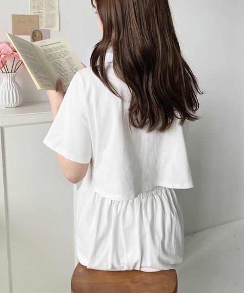 moment+（モーメントプラス）の「綿100％無地＆ボーダー オープンバック半袖ワンピース（ワンピース・レディース・ブラック/オフホワイト/ピンク/グリーン/ブラック系その他/グレー/オートミール/チャコールグレー・M/L）」の22枚目の写真