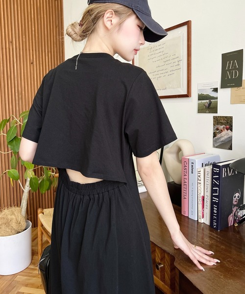 セール】綿100％無地＆ボーダー オープンバック半袖ワンピース