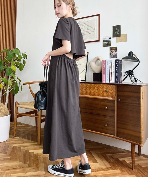 セール】綿100％無地＆ボーダー オープンバック半袖ワンピース