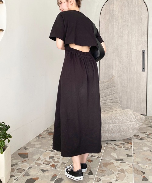 セール】綿100％無地＆ボーダー オープンバック半袖ワンピース