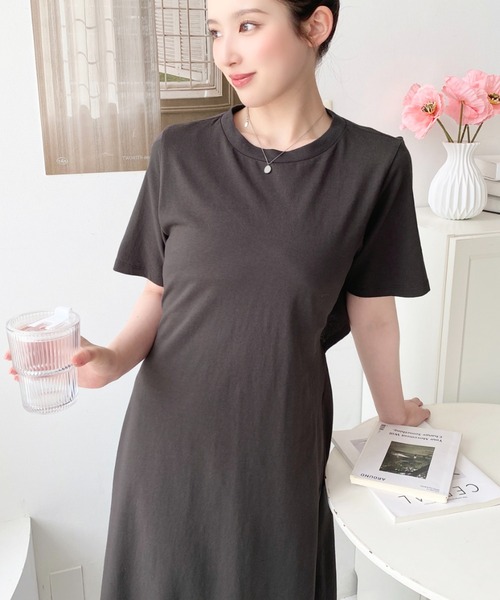 セール】綿100％無地＆ボーダー オープンバック半袖ワンピース