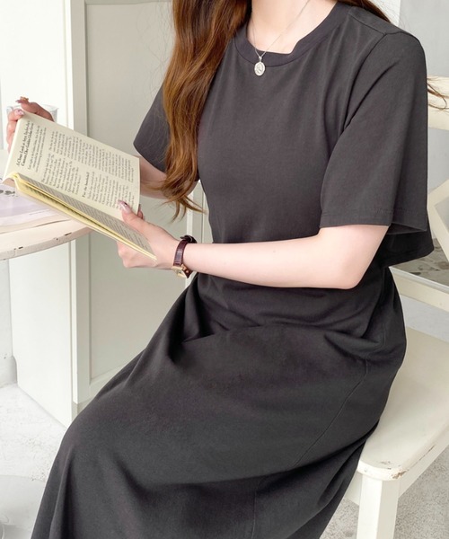 セール】綿100％無地＆ボーダー オープンバック半袖ワンピース