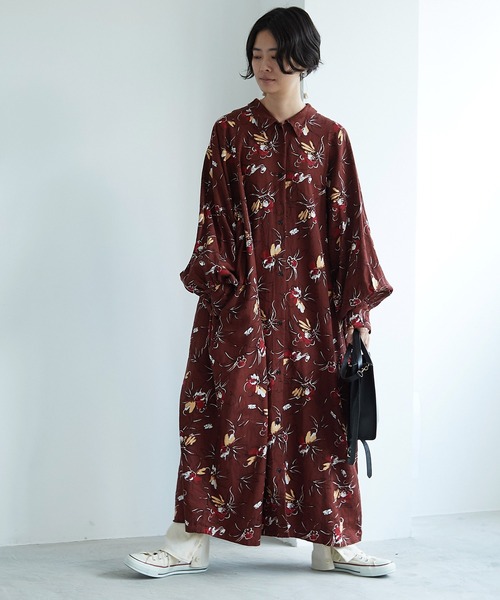 yuni ユニ 木花プリント ロングワンピース 日本製 yuni 木花プリント ロングワンピース