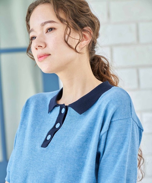 niko and...（ニコアンド）の「洗える12Gハイツイストポロ襟ニット（ポロシャツ・レディース・ブルー/スモーク/アイボリー・MEDIUM/LARGE）」の2枚目の写真