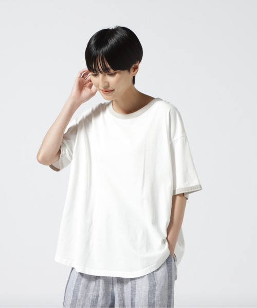 MANASTASH(マナスタッシュ)の「MANASTASH/マナスタッシュ リンガーフレアTEE(Tシャツ/カットソー・レディース・ホワイト/ブラック・F)」の1枚目の写真