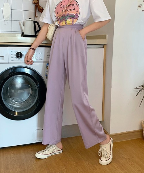 H.Warren(エイチウォーレン)の「カラーワイドパンツ(ウエストゴムタイプ)(その他パンツ・レディース・ブラック/ライトグリーン/アイボリー/ライトパープル/ライトピンク・FREE)」の4枚目の写真