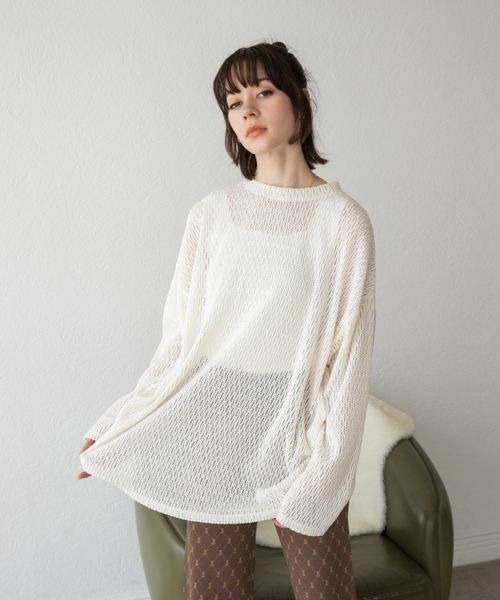 JEANASIS(ジーナシス)の「フレンチメッシュビッグロンTEE/156919(Tシャツ/カットソー・レディース・ブラック/パープル/オフホワイト・FREE)」の1枚目の写真