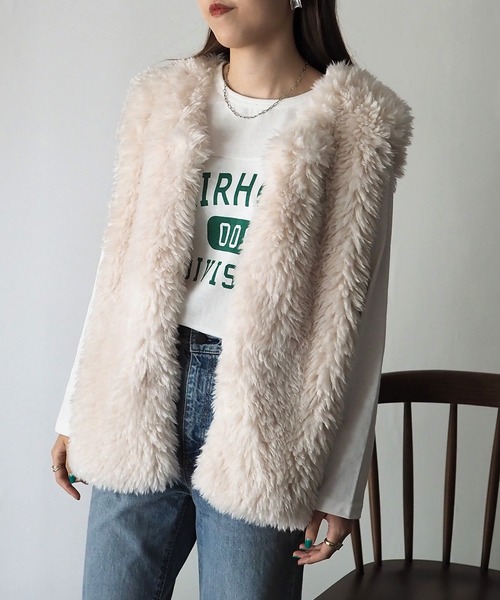 Riberry(リベリー)の「エコファーベスト(ベスト・レディース・ブラック/ベージュ/ブラウン/アイボリー/ピンク・MEDIUM)」の15枚目の写真