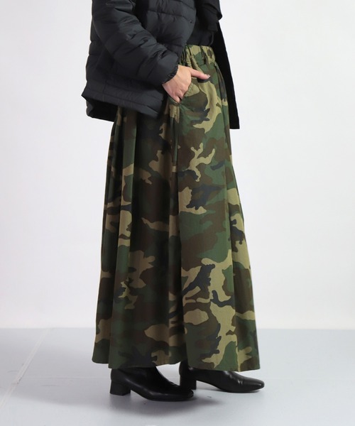 D.M.G.（ドミンゴ）の「[D.M.G. / ディーエムジー] C/Nウッドランドカモ マキシ丈スカート（スカート・レディース・グリーン系その他・FREE）」の3枚目の写真