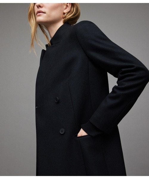 ALLSAINTS(オールセインツ)の「SIDNEY RECYCLED WOOL-CASHMERE BLEND COAT | SIDNEY リサイクル ウールカシミヤ ブレンド コート(ステンカラーコート・レディース・ブラック・10/6/8/4)」の4枚目の写真