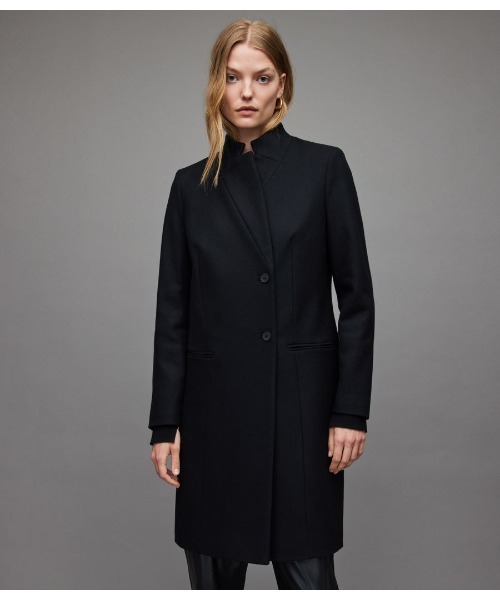 ALLSAINTS(オールセインツ)の「SIDNEY RECYCLED WOOL-CASHMERE BLEND COAT | SIDNEY リサイクル ウールカシミヤ ブレンド コート(ステンカラーコート・レディース・ブラック・10/6/8/4)」の5枚目の写真