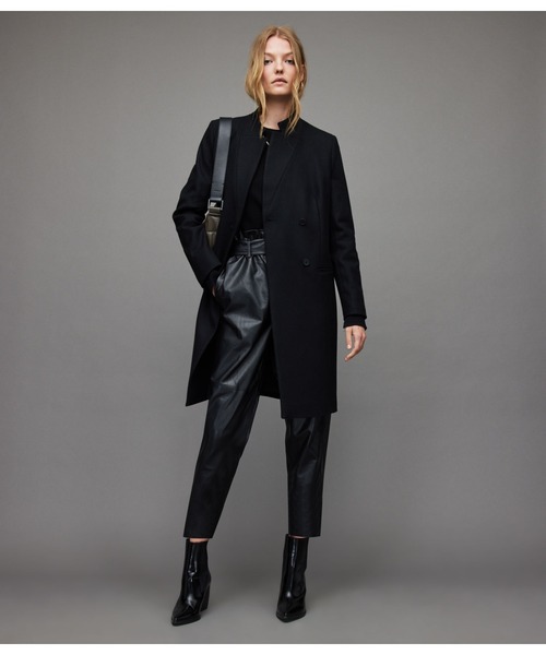 ALLSAINTS(オールセインツ)の「SIDNEY RECYCLED WOOL-CASHMERE BLEND COAT | SIDNEY リサイクル ウールカシミヤ ブレンド コート(ステンカラーコート・レディース・ブラック・10/6/8/4)」の9枚目の写真