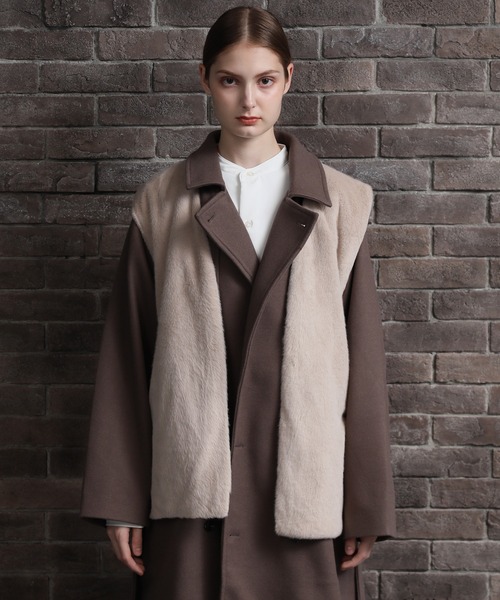 23区【マガジン掲載】エコファー ベスト セール】ECOFAR NOCOLLAR BIGVEST/フラッフィー エコファー オーバー