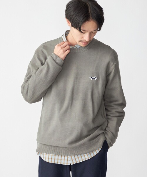 PENNEYS（ぺニーズ）の「*【SHIPS別注】PENNEYS:〈手洗い可能〉FOX ロゴ ワッペン ガーター クルーネック ニット（ニット/セーター・メンズ・チャコールグレー/ネイビー/レッド/オリーブ・SMALL/MEDIUM/LARGE/X-LARGE）」の2枚目の写真