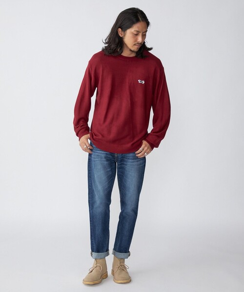 PENNEYS（ぺニーズ）の「*【SHIPS別注】PENNEYS:〈手洗い可能〉FOX ロゴ ワッペン ガーター クルーネック ニット（ニット/セーター・メンズ・チャコールグレー/ネイビー/レッド/オリーブ・SMALL/MEDIUM/LARGE/X-LARGE）」の8枚目の写真