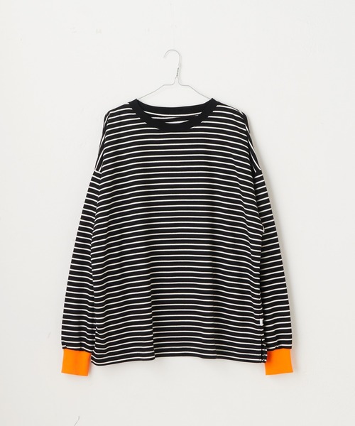 WHIMSIC（ウィムジック）の「【UNISEX】ミニパイルボーダーロングスリーブT（Tシャツ/カットソー・メンズ・ホワイト/ブラウン/ブルー/ブラック・FREE）」の3枚目の写真