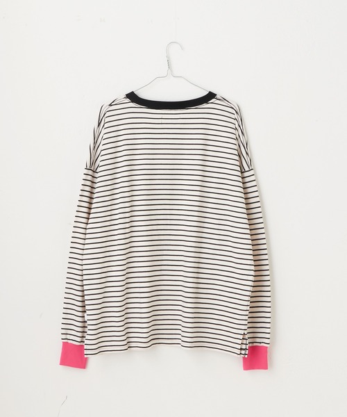 WHIMSIC（ウィムジック）の「【UNISEX】ミニパイルボーダーロングスリーブT（Tシャツ/カットソー・メンズ・ホワイト/ブラウン/ブルー/ブラック・FREE）」の5枚目の写真